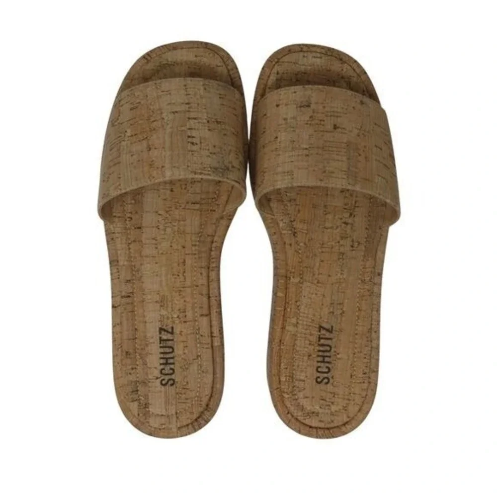Schutz Yara Flatform Slide‎ Sandals Women Size 10 Brown Cork Platform